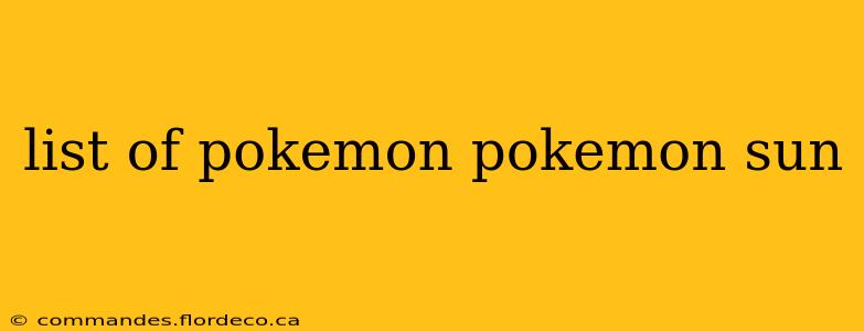 list of pokemon pokemon sun