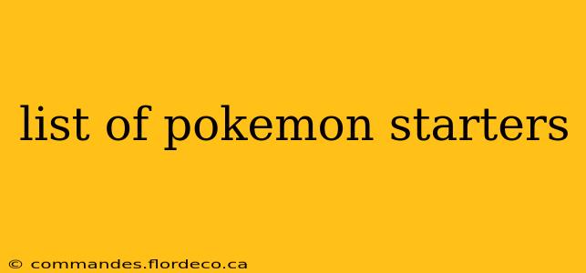 list of pokemon starters